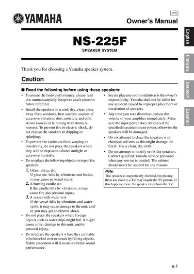Yamaha NS-225F Speaker System Owner's Manual - cover page