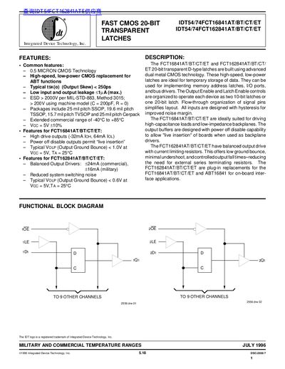 IDT IDT54/74FCT16841AT/BT/CT/ET IDT54/74FCT162841AT/BT/CT/ET handbook - cover page
