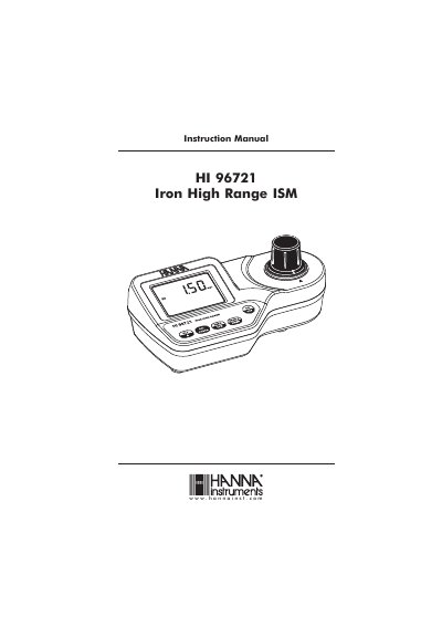 Hanna Instruments HI-96721 Iron High Range ISM Instruction Manual - cover page