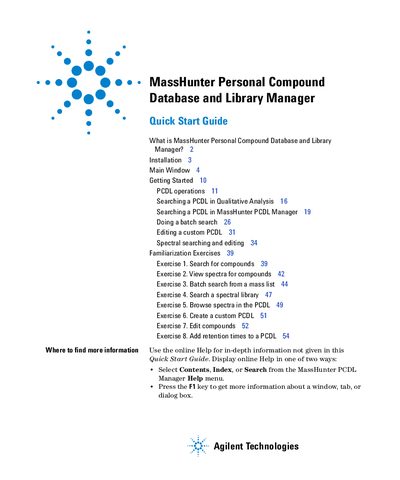 Agilent MassHunter PCDL Manager Quick Start Guide - cover page