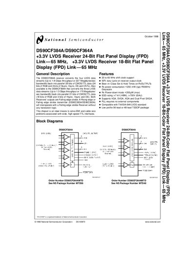 National Semiconductor DS90CF384A / DS90CF364A Datasheet - cover page
