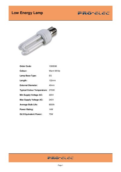 PRO ELEC Low Energy Lamp handbook - cover page