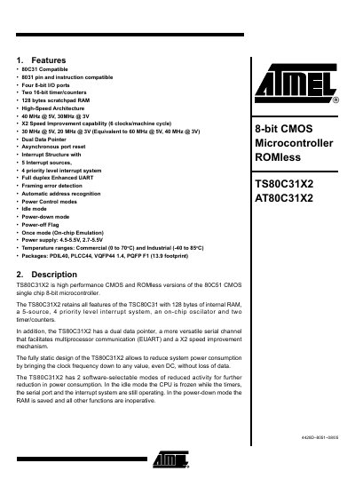 ATMEL TS80C31X2 AT80C31X2 handbook - cover page