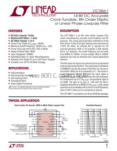 Linear Technology LTC1066-1 Lowpass Filter Datasheet - cover page