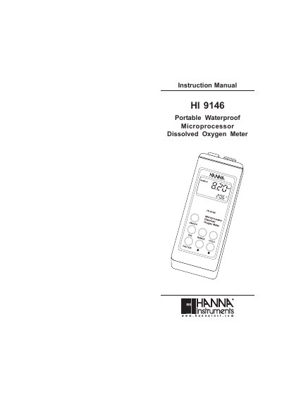 Hanna Instruments HI 9146 Dissolved Oxygen Meter Instruction Manual - cover page
