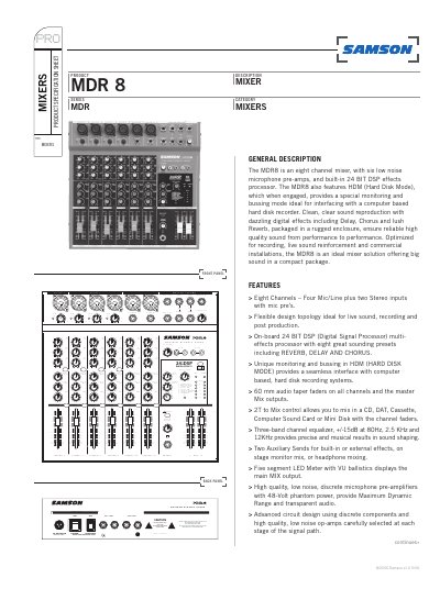 Samson Technologies MDR8 Mixer Product Specification Sheet - cover page