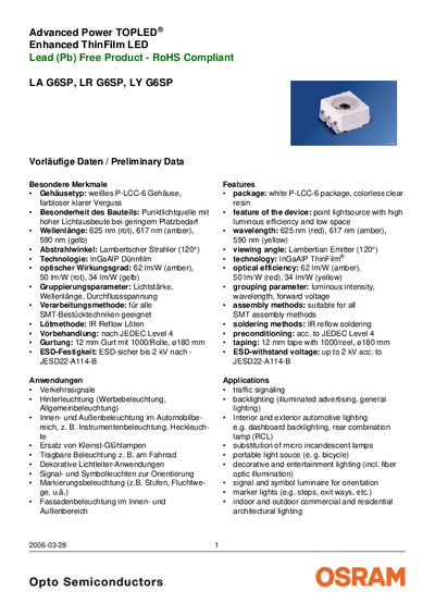 Osram LA G6SP / LR G6SP / LY G6SP LED Datasheet