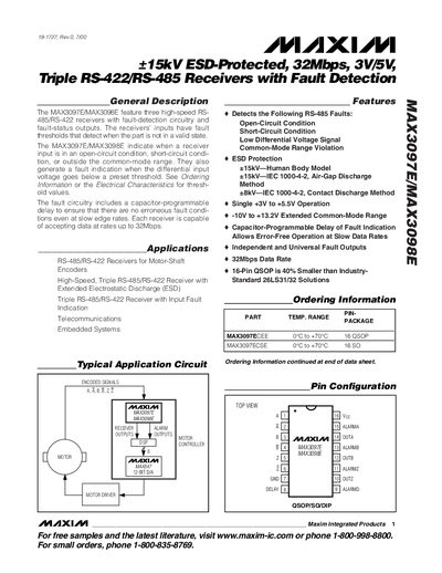 Maxim Integrated MAX3097E/MAX3098E Triple RS-422/RS-485 Receiver Datasheet - cover page