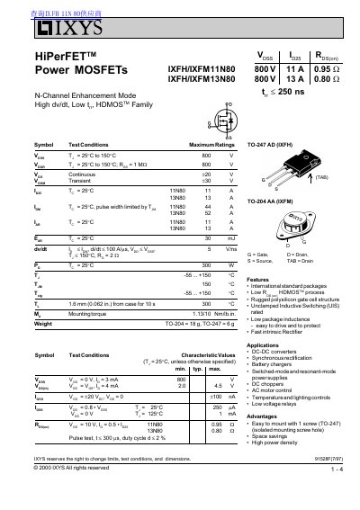 IXYS IXFH/IXFM11N80 IXFH/IXFM13N80 handbook - cover page