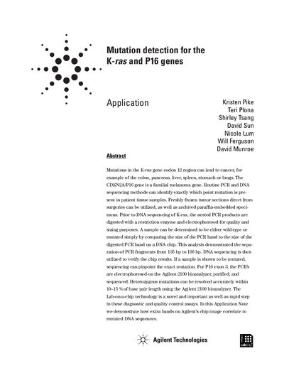 Agilent 2100 Bioanalyzer K-ras and P16 Mutation Detection Application Note - cover page