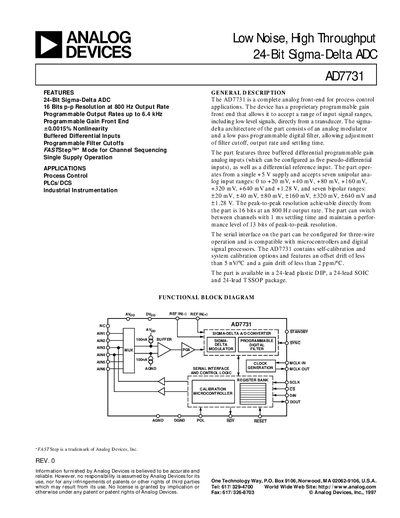 Analog Devices AD7731 24‑Bit Sigma‑Delta ADC Datasheet - cover page
