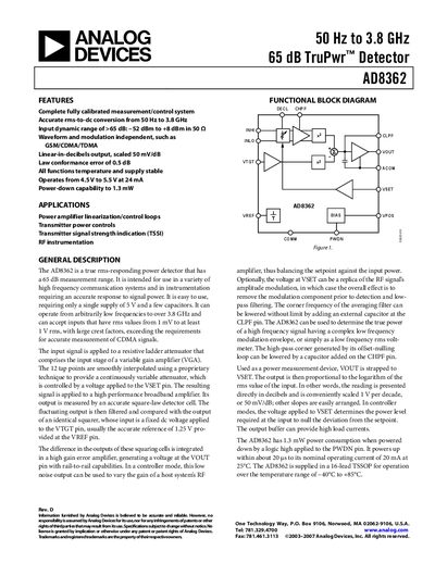 Analog Devices AD8362 Datasheet - cover page
