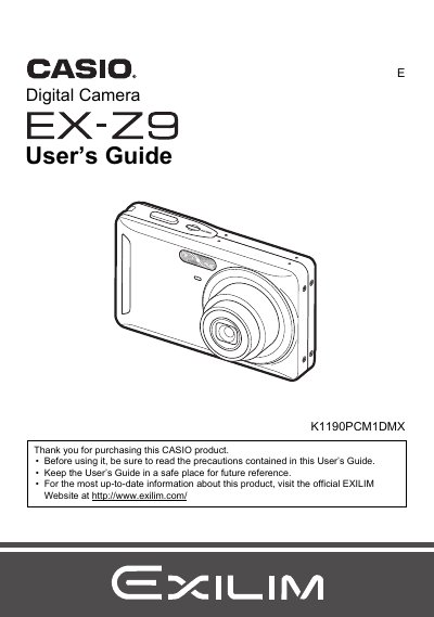 CASIO digital camera EX-Z9 user guide - cover page