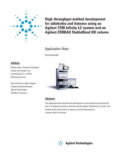 Agilent 1290 Infinity LC Application Note for Aldehyde and Ketone Determination - cover page