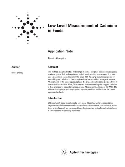 Agilent Low Level Measurement of Cadmium in Foods Application Note