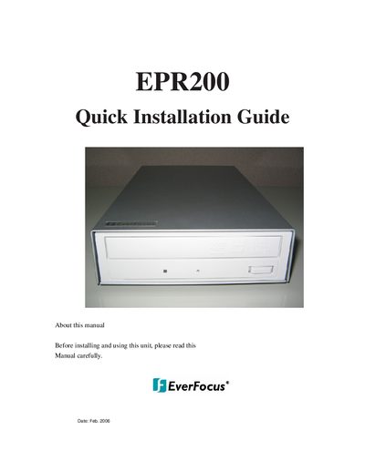 EverFocus EPR200 DVD Drive Quick Installation Guide - cover page