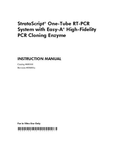 Stratagene StrataScript One-Tube RT-PCR System Instruction Manual - cover page