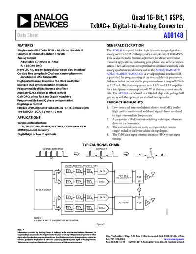 Analog Devices AD9148 Datasheet - cover page