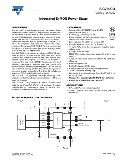 Vishay SiC769CD Integrated DrMOS Power Stage Datasheet - cover page