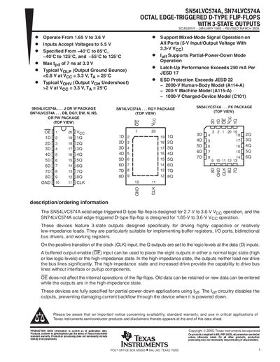 Texas Instruments SN54LVC574A/SN74LVC574A Datasheet - cover page