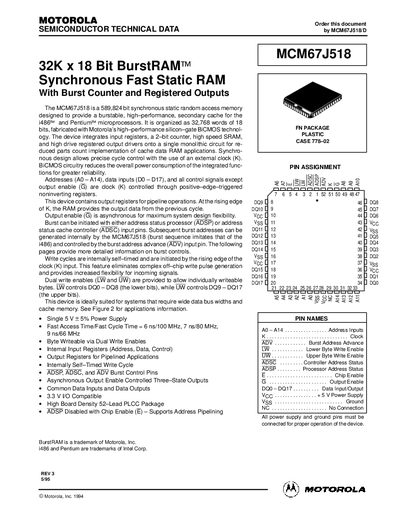 Motorola MCM67J518 Datasheet - cover page
