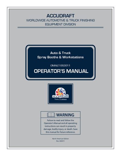 Accudraft OMA&T-063011 Spray Booth Operator Manual