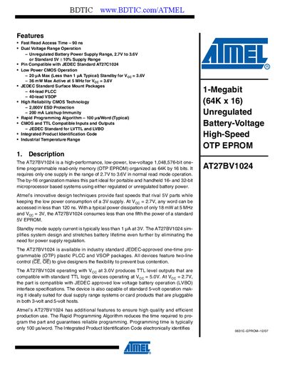 Atmel AT27BV1024 Datasheet - cover page