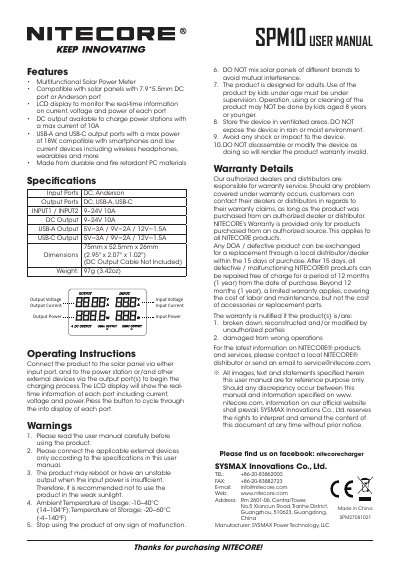 NITECORE SPM10 Solar Power Meter User Manual - cover page