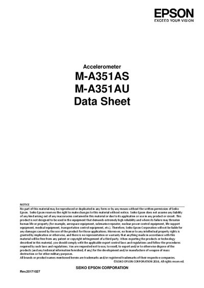 SEIKO EPSON M-A351AS/M-A351AU Accelerometer Data Sheet - cover page