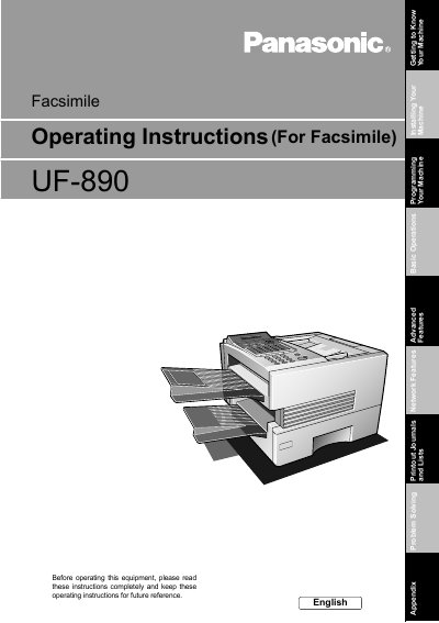Panasonic UF890 Fax Machine Operating Instructions - cover page