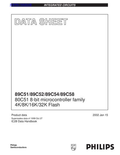 philips 89C51/89C52/89C54/89C58 80C51 8-bit microcontroller family 4K/8K/16K/32K Flash handbook1 - cover page