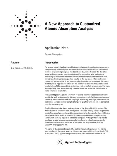 Agilent SpectrAA-30/40 Enhanced Basic Application Note - cover page