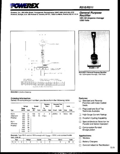 Powerex R510/R511 General Purpose Rectifier Data Sheet - cover page
