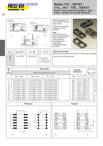 PRECI-DIP Series 110 105161 114 161 150 106161 Dual-in-line sockets headers open frame surface mount pick place handbook - cover page