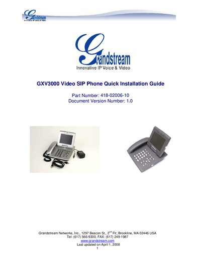 Grandstream GXV3000 Video SIP Phone Quick Installation Guide - cover page