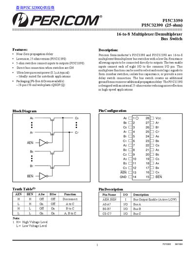 PERICOM PI5C3390 PI5C32390 (25-ohm) handbook - cover page