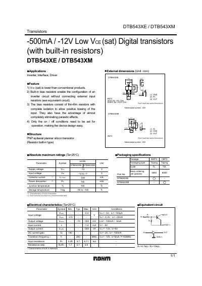 ROHM DTB543XE/DTB543XM Datasheet - cover page