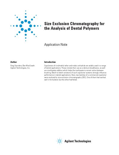 Agilent PL-GPC 50 Plus Size Exclusion Chromatography for Dental Polymers Application Note - cover page