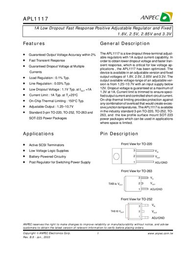 ANPEC APL1117 Handbook - cover page