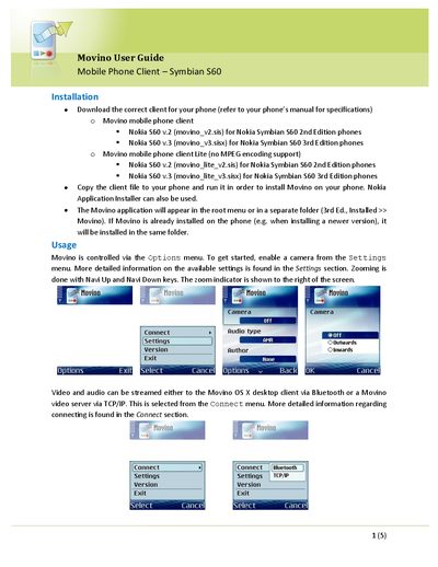 Mobile Phone Client Symbian S60 User Guide - cover page