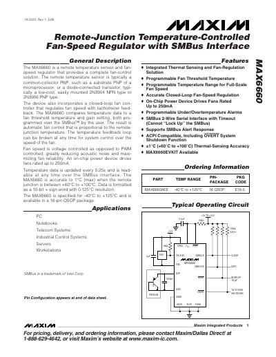 Maxim MAX6660 Remote Temperature Sensor and Fan‑Speed Regulator Datasheet - cover page