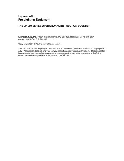 Leprecon LP-250 Series Operational Instruction Booklet - cover page