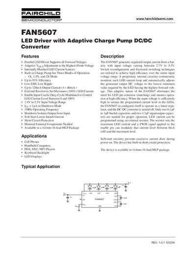 Fairchild FAN5607 LED Driver Datasheet - cover page
