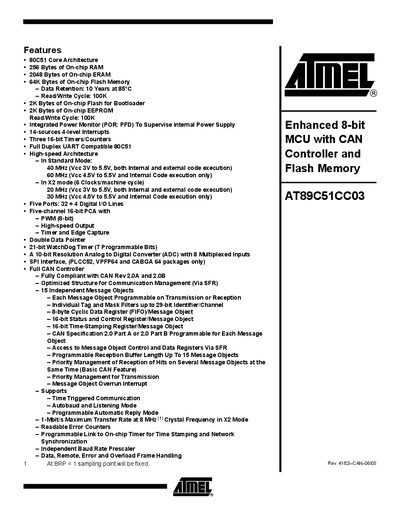 Atmel AT89C51CC03 Datasheet