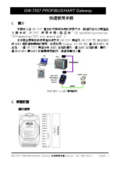 GW-7557 PROFIBUS/HART Gateway Quick Start Guide - cover page