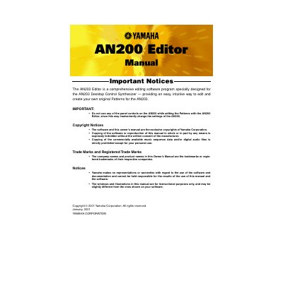 Yamaha AN200 Editor Owner's Manual - cover page