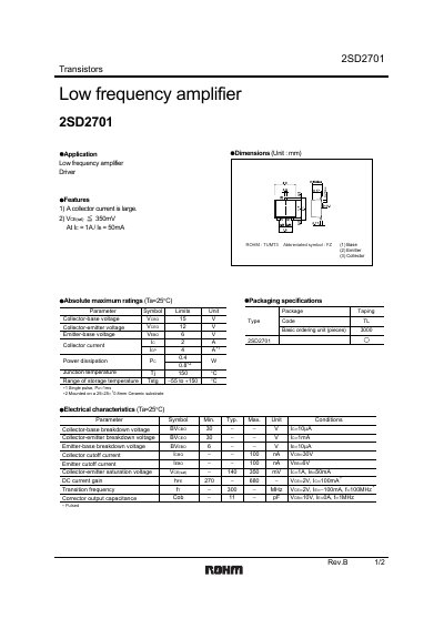 ROHM 2SD2701 Transistor Datasheet - cover page