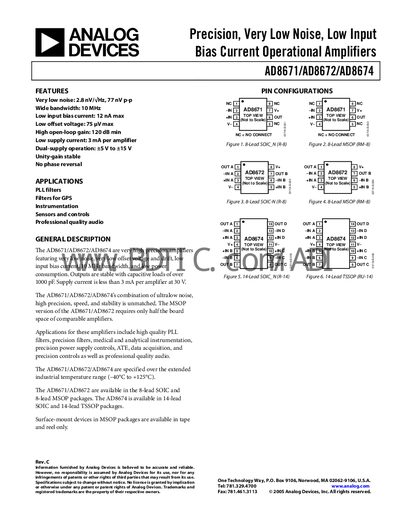 Analog Devices AD8671/AD8672/AD8674 Operational Amplifier Datasheet - cover page