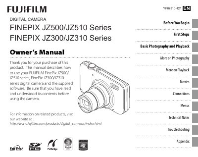 Fujifilm JZ500/JZ510 JZ300/JZ310 Digital Camera Owner's Manual - cover page