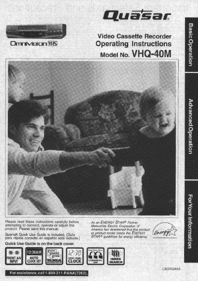 Quasar VHQ-40M VCR Operating Instructions - cover page